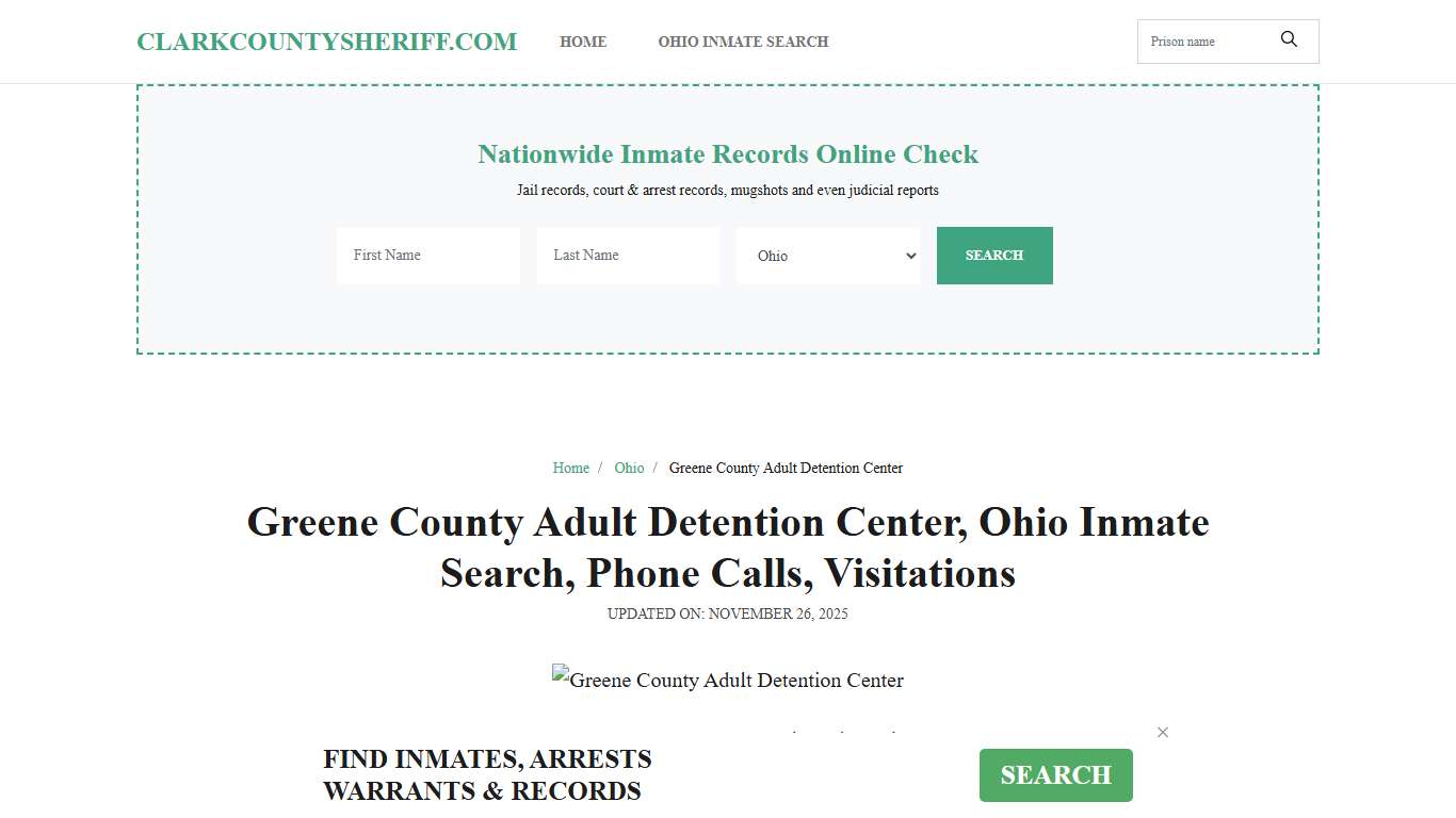 Greene County Adult Detention Center, Ohio Inmate Search, Visitations